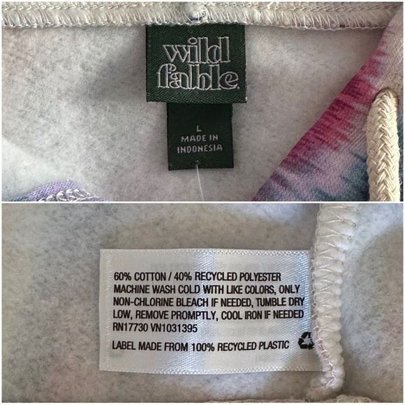 Watercolor Tie Dye Long Sleeve Cropped Pullover Hoodie Sweatshirt Size Large - Picture 5 of 5